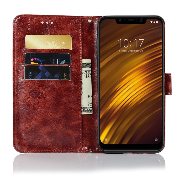 Premium Vintage PU Leather Protector Case with Stand for Xiaomi Pocophone F1 / Poco F1 (India) - Wine Red-3