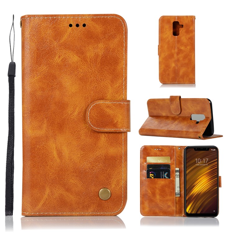 Premium Vintage PU Leather Case Accessory with Wallet for Xiaomi Pocophone F1 / Poco F1 (India) - Brown-1