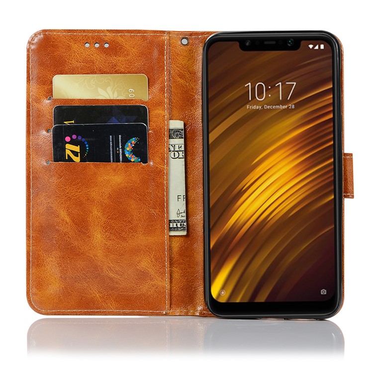 Premium Vintage PU Leather Case Accessory with Wallet for Xiaomi Pocophone F1 / Poco F1 (India) - Brown-3