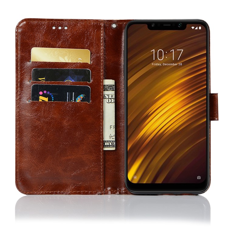Premium Vintage PU Leather Case Wallet Phone Cover for Xiaomi Pocophone F1 / Poco F1 (India) - Coffee-3
