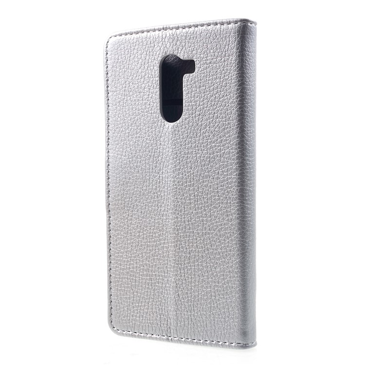 Litchi Skin Leather Wallet Stand Shell for Xiaomi Pocophone F1 / Poco F1 (India) - Silver-2