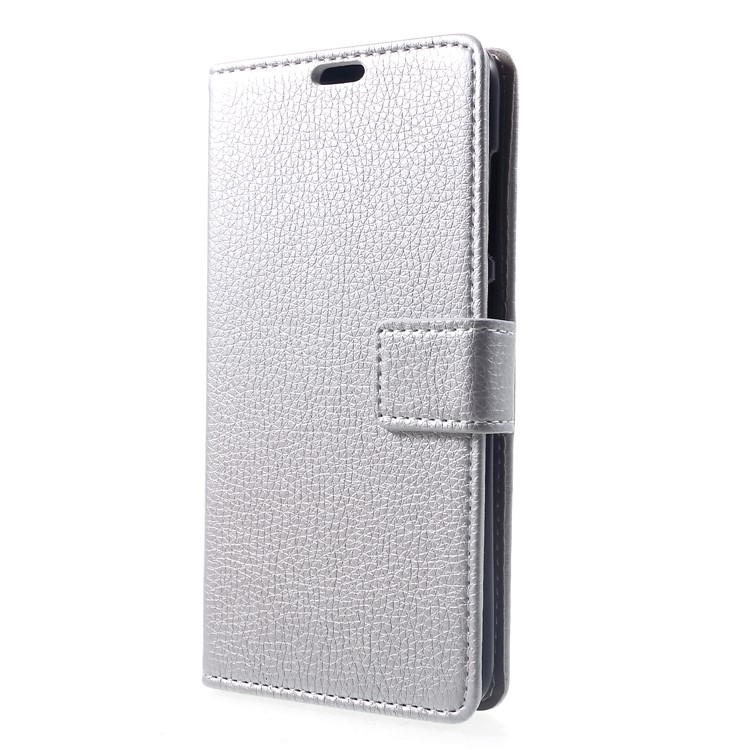 Litchi Skin Leather Wallet Stand Shell for Xiaomi Pocophone F1 / Poco F1 (India) - Silver-3