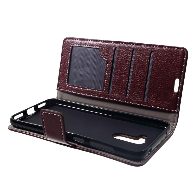 Litchi Skin Leather Wallet Stand Cover Accessory for Xiaomi Pocophone F1 / Poco F1 (India) - Brown-5