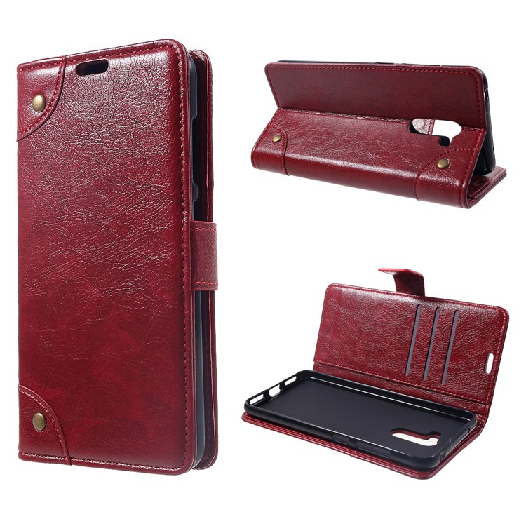 Retro Style Leather Wallet Stand Cover for Xiaomi Pocophone F1 / Poco F1 (India) - Red-1