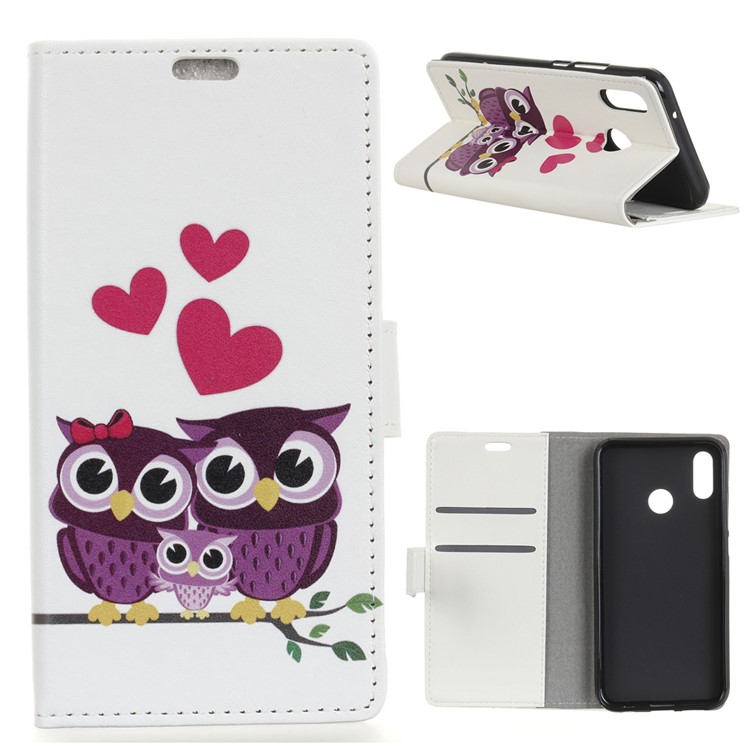 Pattern Printing Magnetic Stand Leather Wallet Mobile Case for Xiaomi Redmi Note 6 Pro - Sweet Owl Family-1