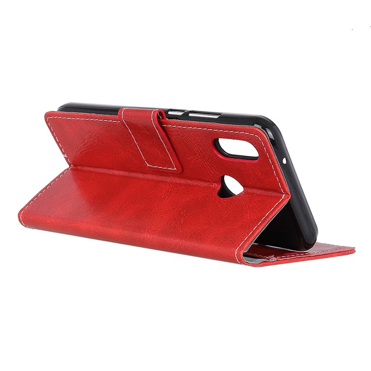 Vintage Crazy Horse Texture Wallet Leather Phone Shell for Xiaomi Redmi Note 6 Pro - Red-4