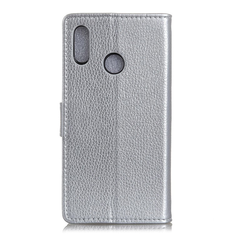 Litchi Texture Leather Phone Shell with Wallet Stand for Xiaomi Redmi Note 6 Pro- Silver-2