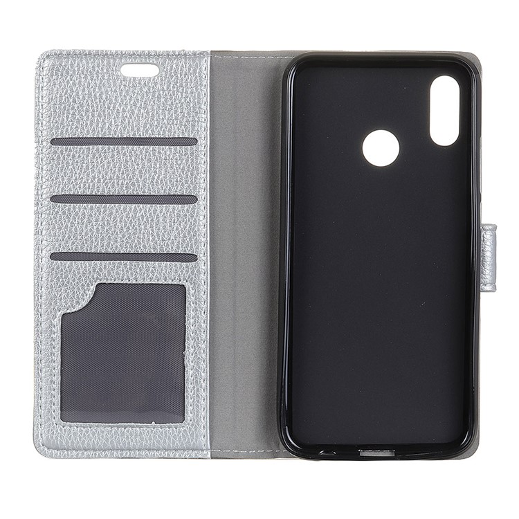 Litchi Texture Leather Phone Shell with Wallet Stand for Xiaomi Redmi Note 6 Pro- Silver-3