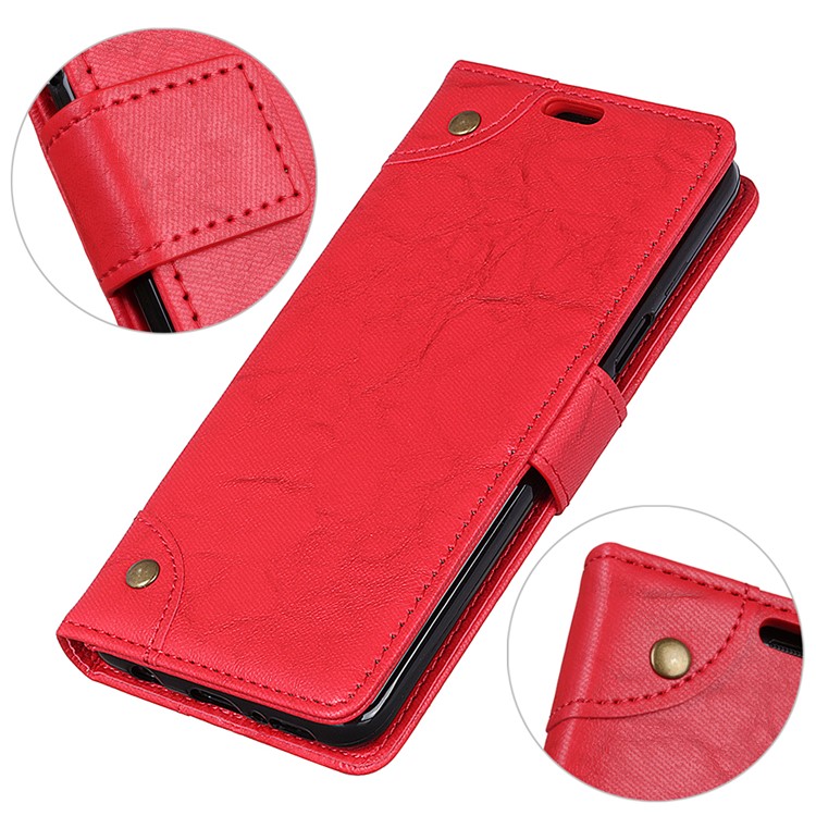 Retro Style Leather Wallet Case for Xiaomi Redmi Note 6 Pro - Red-2