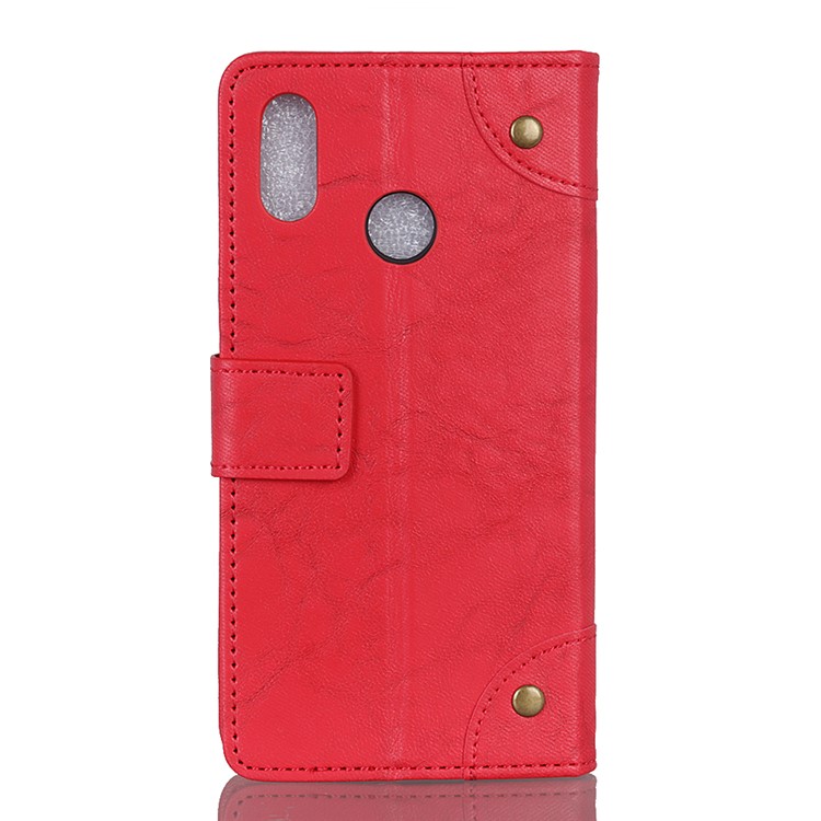Retro Style Leather Wallet Case for Xiaomi Redmi Note 6 Pro - Red-7