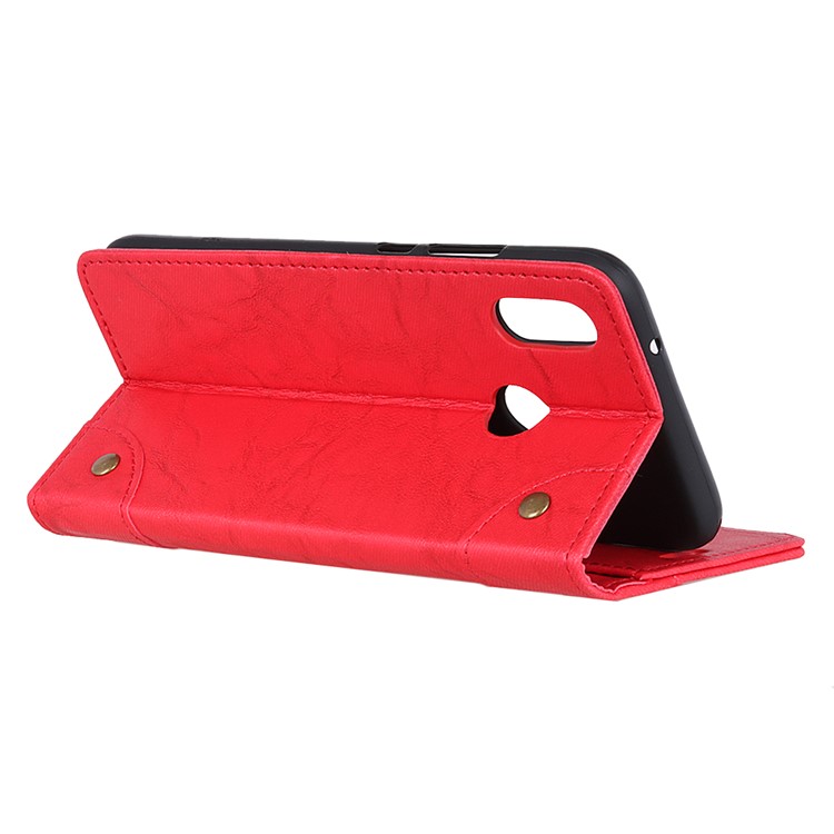 Retro Style Leather Wallet Case for Xiaomi Redmi Note 6 Pro - Red-9
