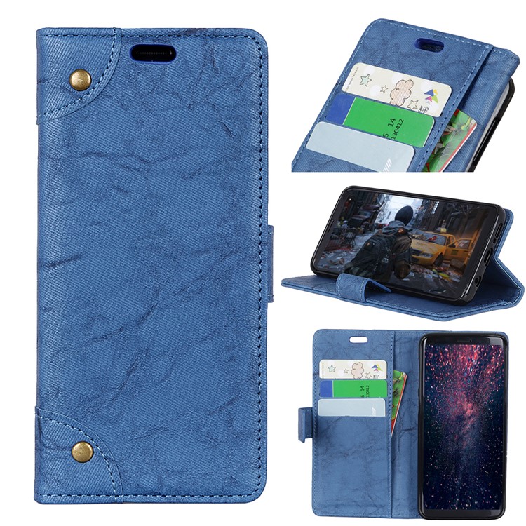 Retro Style Leather Wallet Cover for Xiaomi Redmi Note 6 Pro - Blue-1