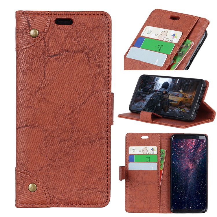 Retro Style Leather Wallet Case Shell for Xiaomi Redmi Note 6 Pro - Brown-1