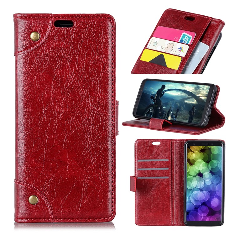Retro Style Leather Wallet Stand Mobile Case for Xiaomi Redmi Note 6 Pro - Red-1