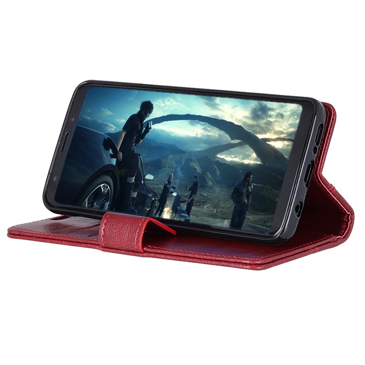 Retro Style Leather Wallet Stand Mobile Case for Xiaomi Redmi Note 6 Pro - Red-4