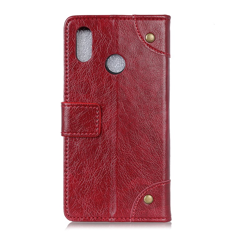 Retro Style Leather Wallet Stand Mobile Case for Xiaomi Redmi Note 6 Pro - Red-7