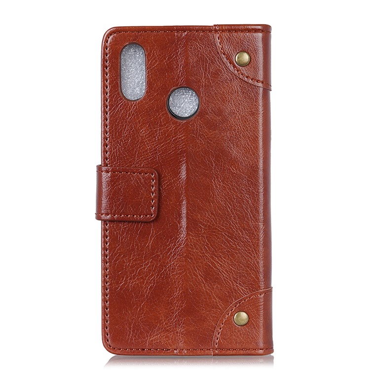 Retro Style Leather Wallet Stand Cellphone Case for Xiaomi Redmi Note 6 Pro - Brown-8