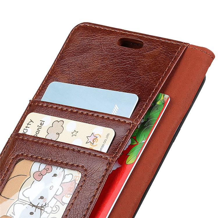Textured Split Leather Wallet Stand Phone Casing for Xiaomi Pocophone F1 / Poco F1 (India) - Brown-3