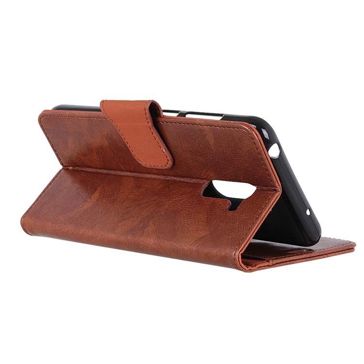 Textured Split Leather Wallet Stand Phone Casing for Xiaomi Pocophone F1 / Poco F1 (India) - Brown-6