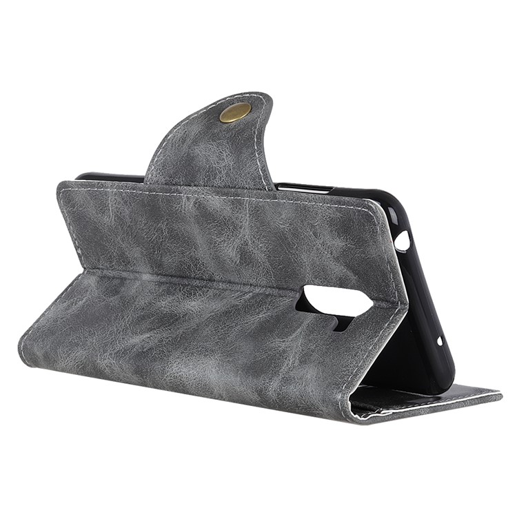 For Xiaomi Pocophone F1 / Poco F1 (India) Textured PU Leather Wallet Protective Phone Cover - Grey-5