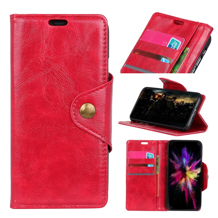 For Xiaomi Pocophone F1 / Poco F1 (India) Textured PU Leather Wallet Magnetic Shell Case - Red-1