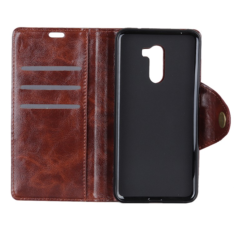 For Xiaomi Pocophone F1 / Poco F1 (India) Textured PU Leather Case Wallet Stand Phone Cover - Coffee-4