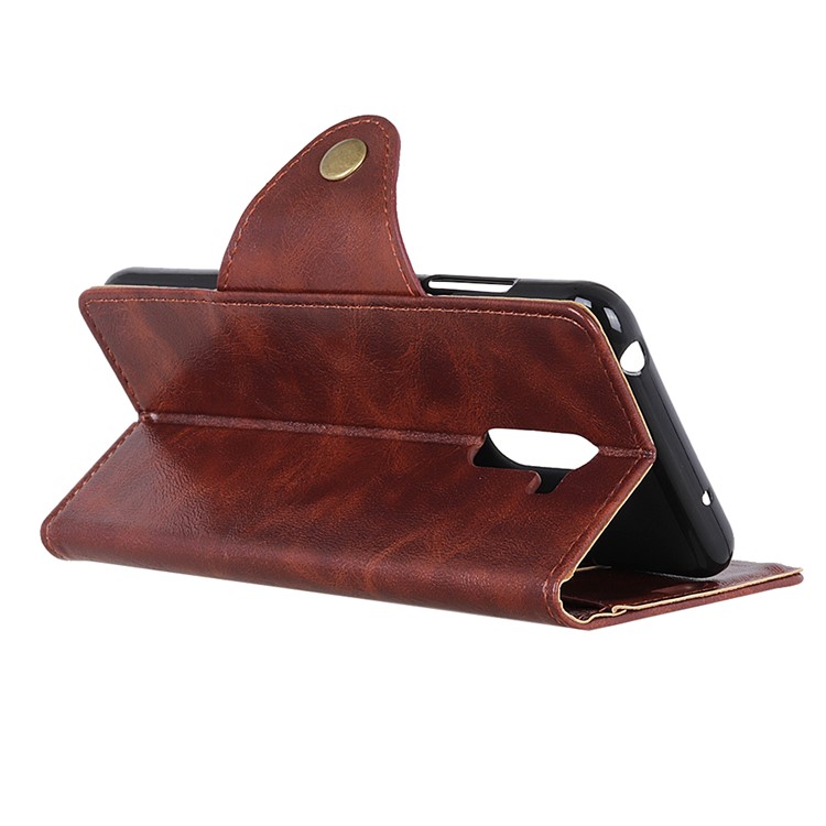 For Xiaomi Pocophone F1 / Poco F1 (India) Textured PU Leather Case Wallet Stand Phone Cover - Coffee-5