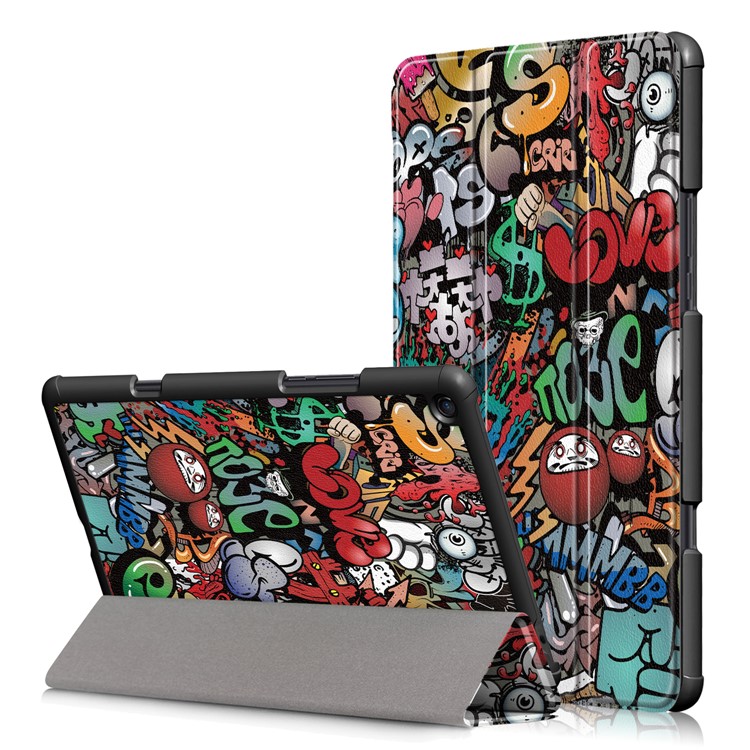 Pattern Printing Tri-fold Stand Leather Smart Cover for Xiaomi Mi Pad 4 Plus - Graffiti Pattern-1