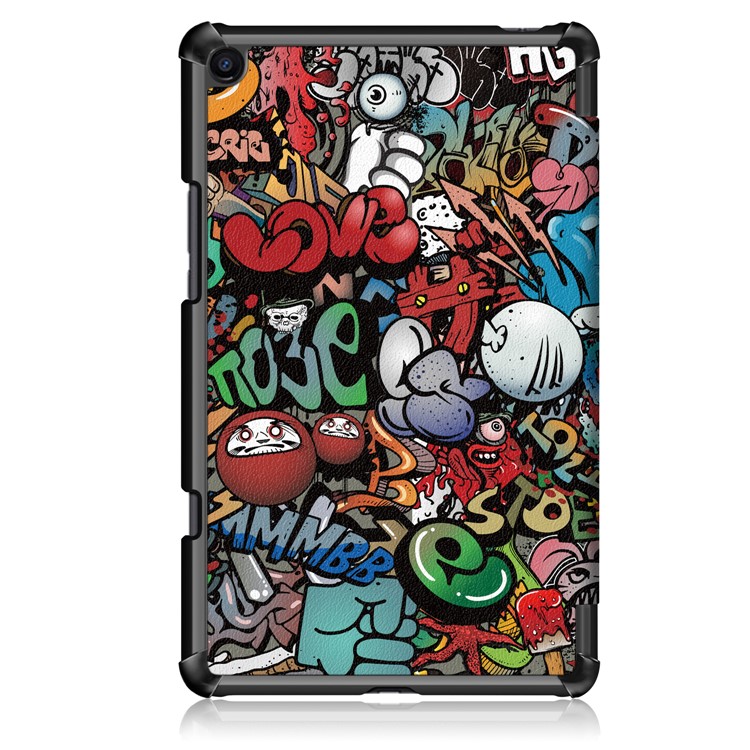 Pattern Printing Tri-fold Stand Leather Smart Cover for Xiaomi Mi Pad 4 Plus - Graffiti Pattern-3