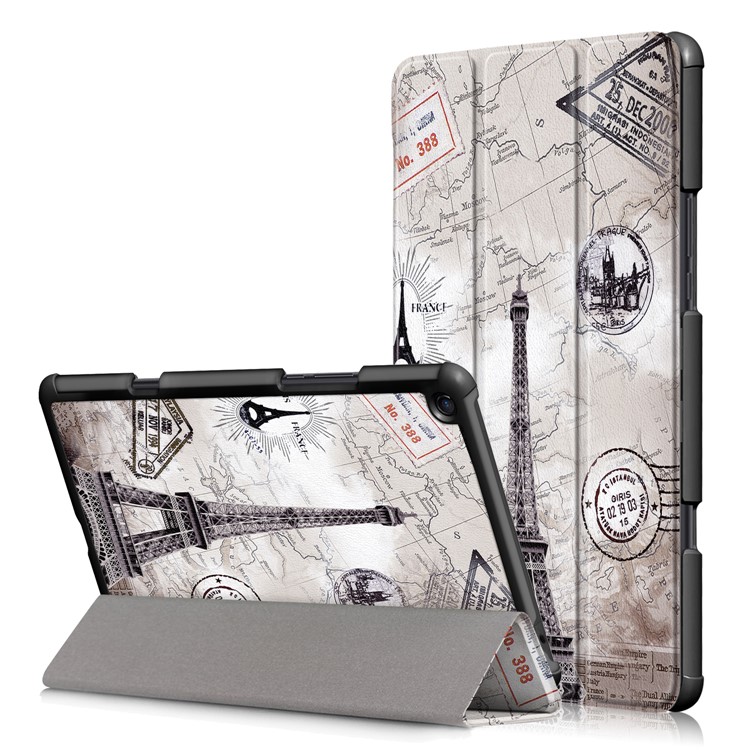 Tri-fold Stand Patterned PU Leather Smart Case for Xiaomi Mi Pad 4 Plus - Eiffel Tower and Map-1