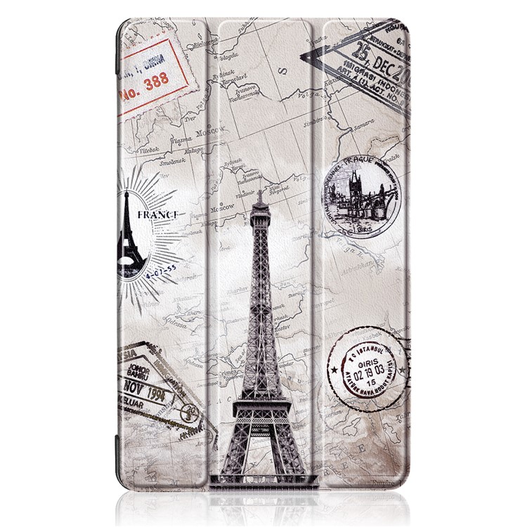 Tri-fold Stand Patterned PU Leather Smart Case for Xiaomi Mi Pad 4 Plus - Eiffel Tower and Map-2