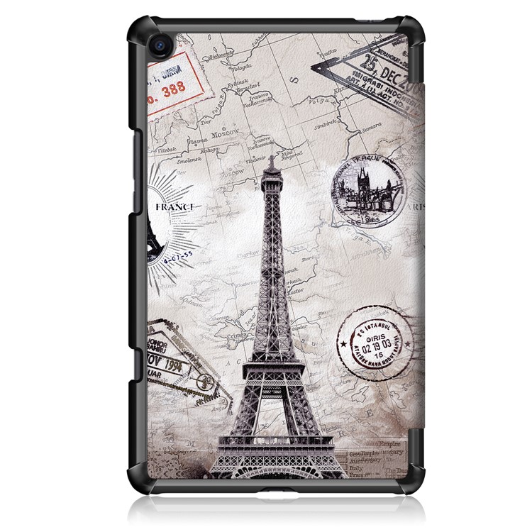 Tri-fold Stand Patterned PU Leather Smart Case for Xiaomi Mi Pad 4 Plus - Eiffel Tower and Map-3