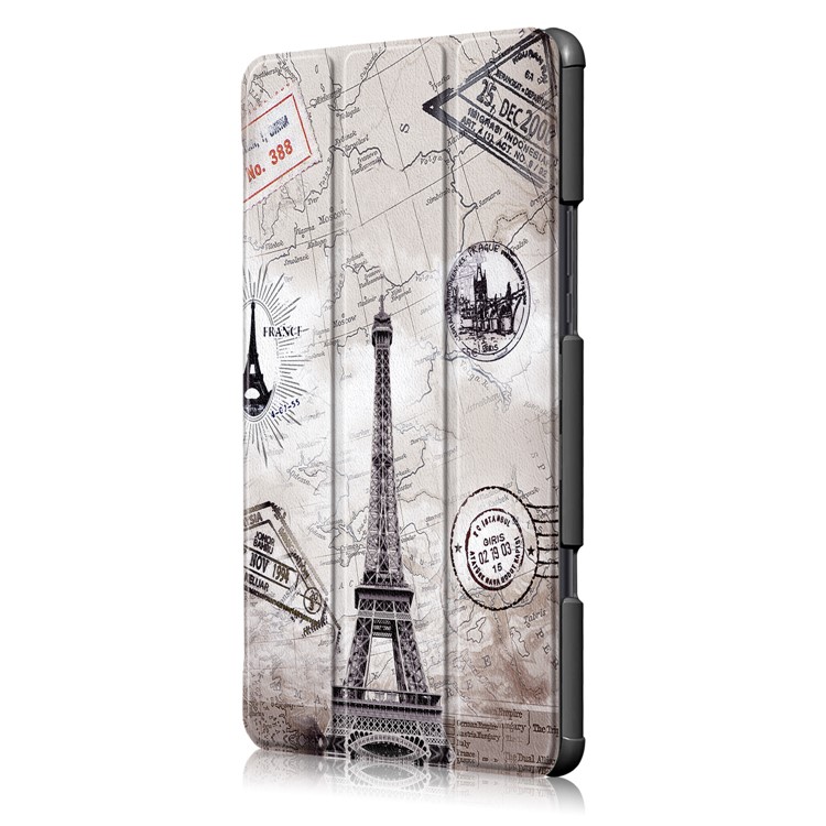 Tri-fold Stand Patterned PU Leather Smart Case for Xiaomi Mi Pad 4 Plus - Eiffel Tower and Map-4