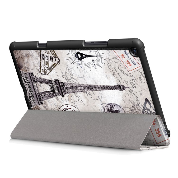 Tri-fold Stand Patterned PU Leather Smart Case for Xiaomi Mi Pad 4 Plus - Eiffel Tower and Map-7