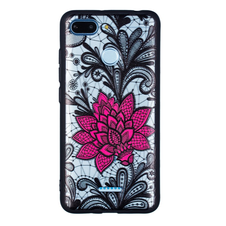 Embossed Flower Pattern TPU + Plastic Hybrid Cell Phone Cover for Xiaomi Redmi 6 - Big Red Flower-1
