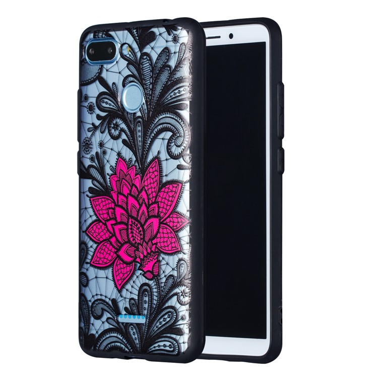 Embossed Flower Pattern TPU + Plastic Hybrid Cell Phone Cover for Xiaomi Redmi 6 - Big Red Flower-2