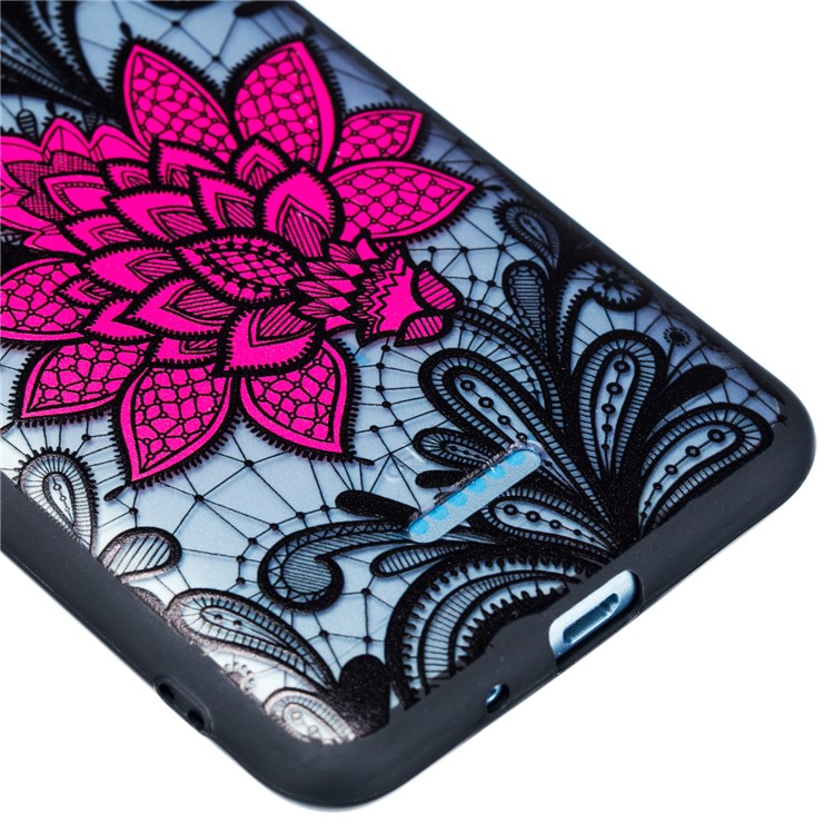 Embossed Flower Pattern TPU + Plastic Hybrid Cell Phone Cover for Xiaomi Redmi 6 - Big Red Flower-3