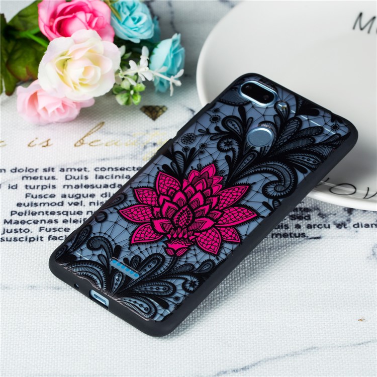 Embossed Flower Pattern TPU + Plastic Hybrid Cell Phone Cover for Xiaomi Redmi 6 - Big Red Flower-4