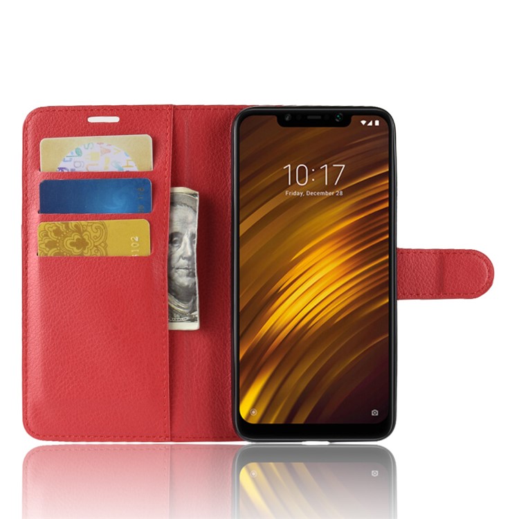 For Xiaomi Pocophone F1 / Poco F1 (India) Shell Litchi Grain Leather Case (Stand and Wallet) - Red-4