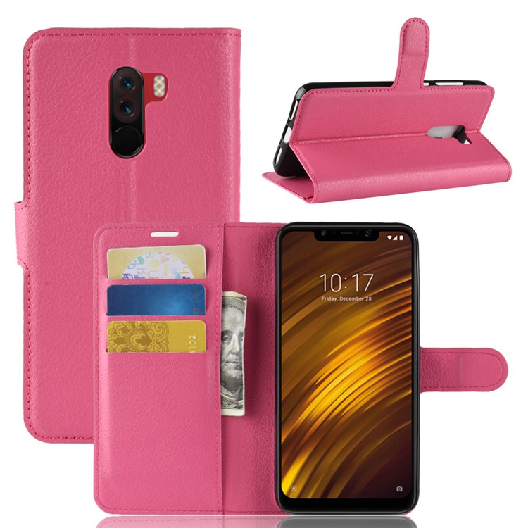 For Xiaomi Pocophone F1 / Poco F1 (India) Phone Shell Litchi Grain Leather Case (Stand and Wallet) - Rose-1