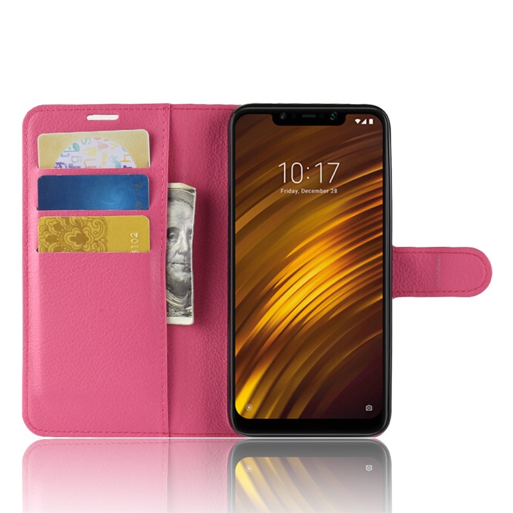 For Xiaomi Pocophone F1 / Poco F1 (India) Phone Shell Litchi Grain Leather Case (Stand and Wallet) - Rose-4