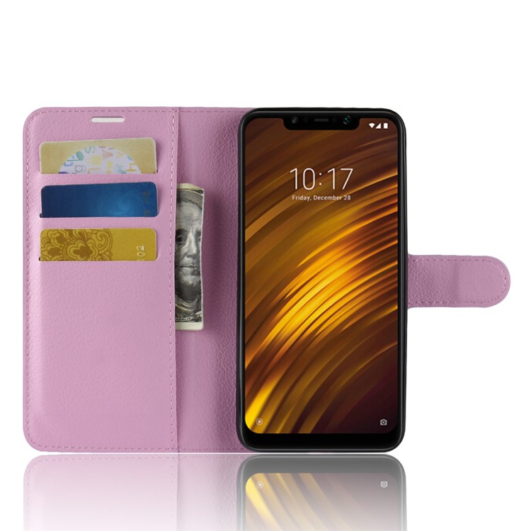 For Xiaomi Pocophone F1 / Poco F1 (India) Mobile Cover Litchi Grain Leather Case (Stand and Wallet) - Pink-4