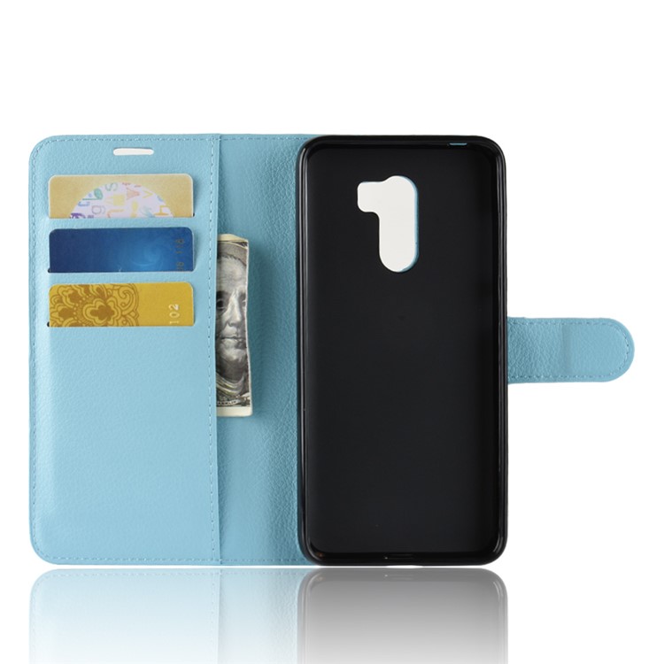 For Xiaomi Pocophone F1 / Poco F1 (India) Protective Casing Litchi Grain Leather Case (Stand and Wallet) - Blue-3