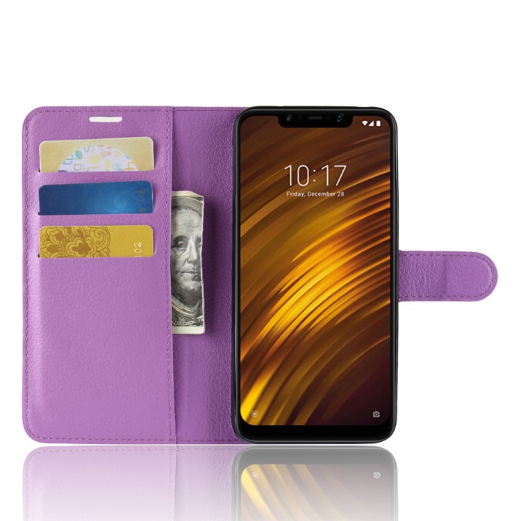 For Xiaomi Pocophone F1 / Poco F1 (India) Mobile Cover Litchi Grain Leather Case (Stand and Wallet) - Purple-4