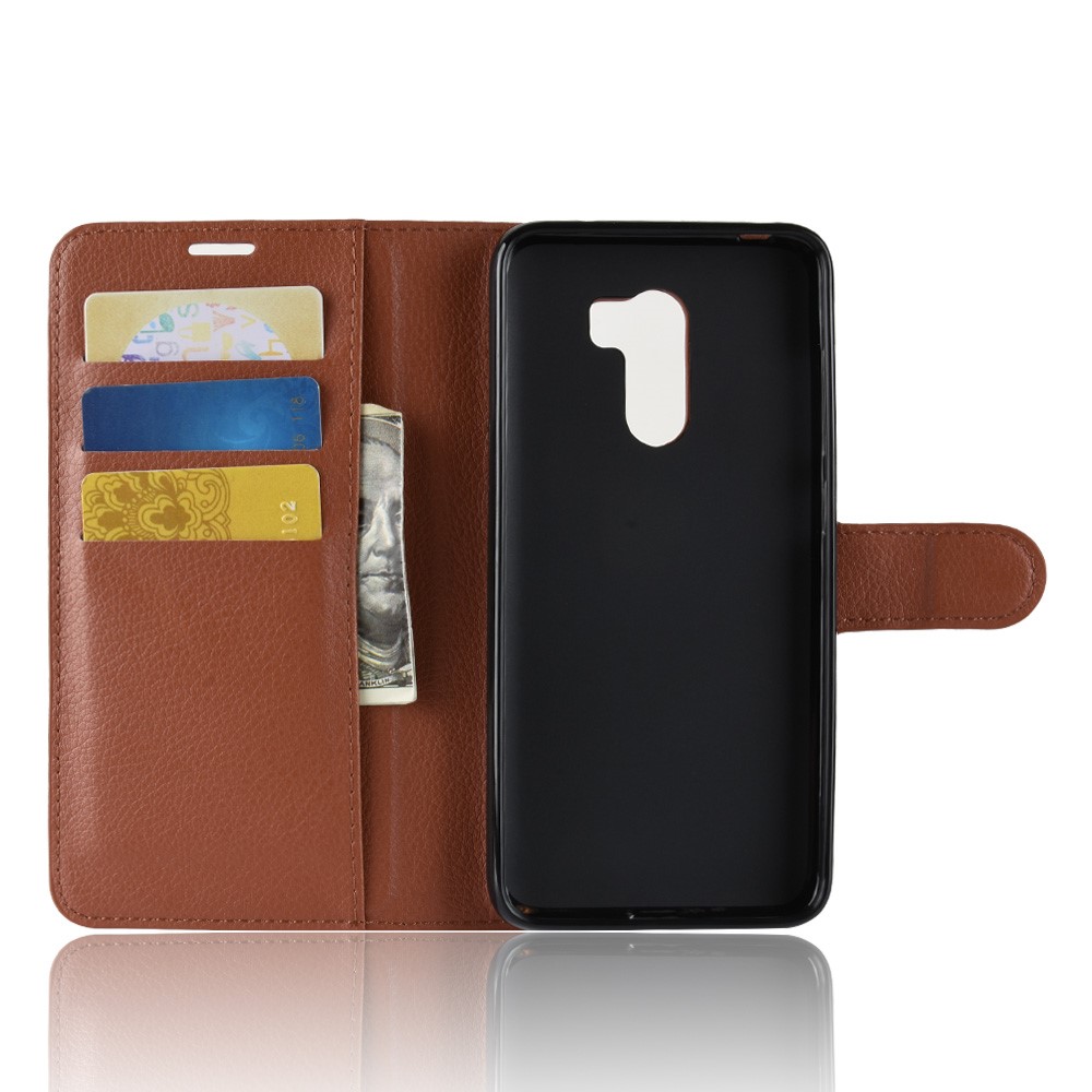 For Xiaomi Pocophone F1 / Poco F1 (India) Shell Casing Litchi Grain Leather Case (Stand and Wallet) - Brown-3