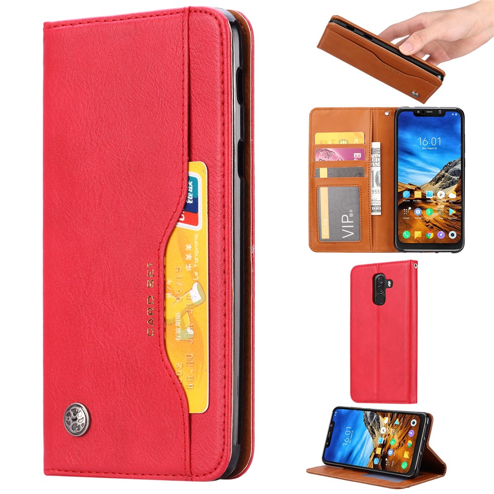 Cassa Da Portafoglio A Portafoglio In Pelle Auto-assorbito Per Xiaomi Pocophone F1 / Poco F1 (India) - Rosso