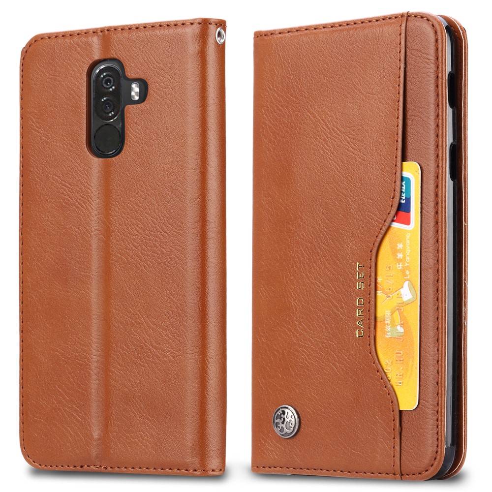 Automatisch Absorbiertes Leder-brieftaschen-mobiltelefon-schutzabdeckung Für Xiaomi Pocophone F1 / Poco F1 (indien) - Braun