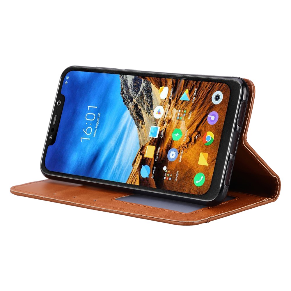 Portefeuille en Cuir en Cuir Automatique Auto-absorbé Couverture de Protection du Téléphone Mobile Pour Pocophone Xiaomi F1 / Poco F1 (inde) - Brun