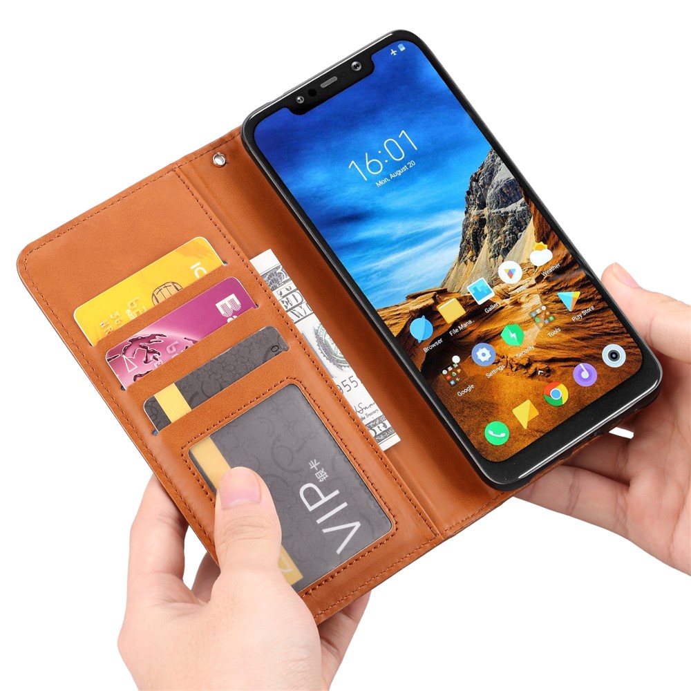 Auto-absorbed Leather Wallet Stand Mobile Phone Protective Cover for Xiaomi Pocophone F1 / Poco F1 (India) - Brown-9