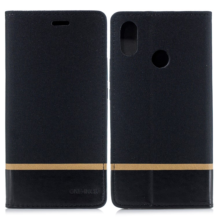 For Xiaomi Mi Max 3 Cloth Texture Splicing PU Leather Phone Case with Card Holder - Black-1